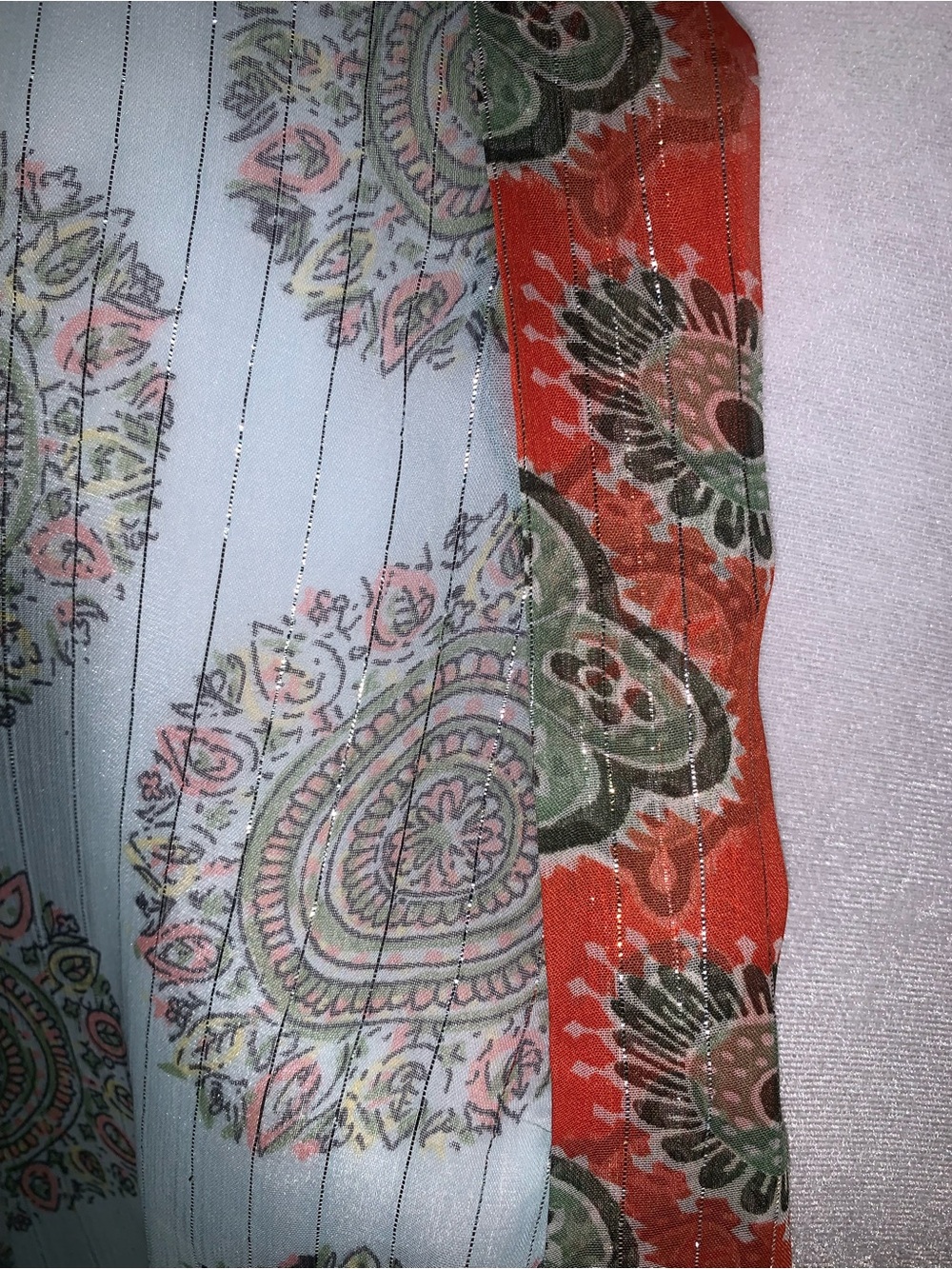 Free People Cool Blue Paisley Print Top with Coral Trim - Picture 3 of 8